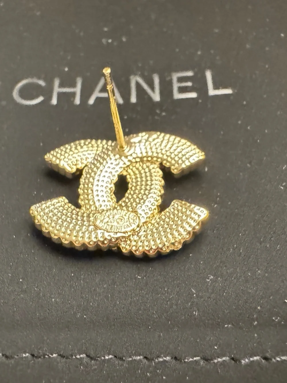 Super Rare New Chanel Classic CC Logo Pearl, Crystal & Gold Stud Earrings